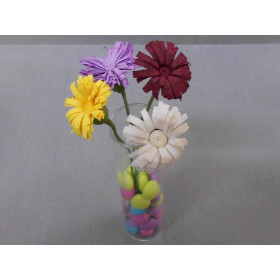 12 fleurs marguerites en papier avec tige métallique colorées