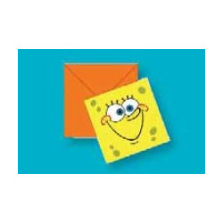 6 Cartes d'Invitation Bob l'Eponge + Enveloppe