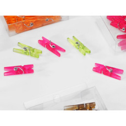 24 pinces déco transparentes en plastique vert/orange