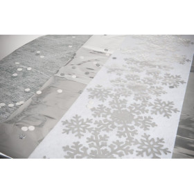 Chemin de table jetable blanc avec flocons métalisés en tissu