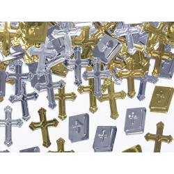Confettis Métalliques Croix et Bibles or et argent