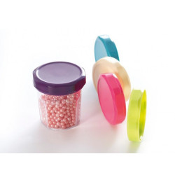 10 pots de confiture transparents couvercle coloré en plastique