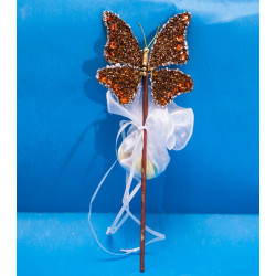 Sujet à dragées papillon pailleté sur tige en jute et métal coloré