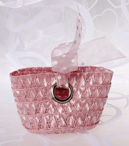 Petit sac à dragées anneau en plastique rose