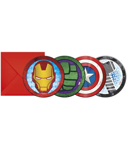 6 cartes d'invitation Avengers + enveloppes
