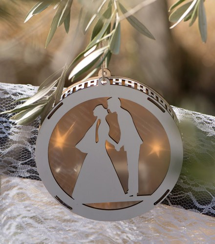 Suspension mariage lumineuse ronde en bois