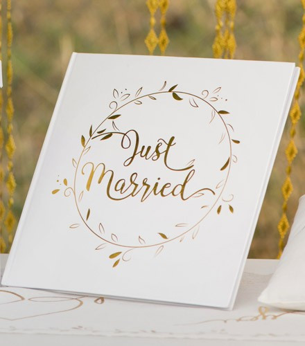 Livre d'or mariage chic just married doré en papier