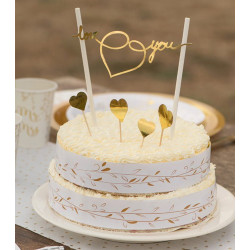 Kit décoration gâteau mariage assortis dorées et blanches