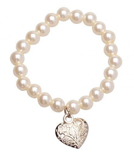 Bracelet plastique perles et coeur argenté