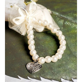Bracelet plastique perles et coeur argenté