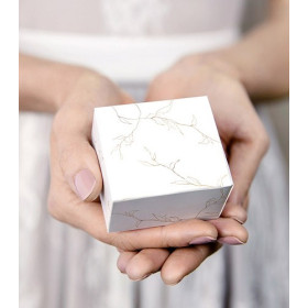 10 boîtes à dragées chic carton blanc branches dorées