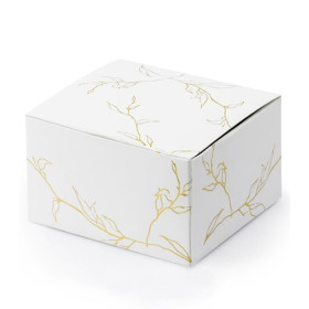 10 boîtes à dragées chic carton blanc branches dorées