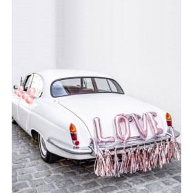 Kit décoration voiture mariage love pompons rose doré