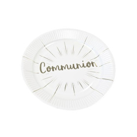 6 assiettes jetables carton Communion argent/or 18 cm