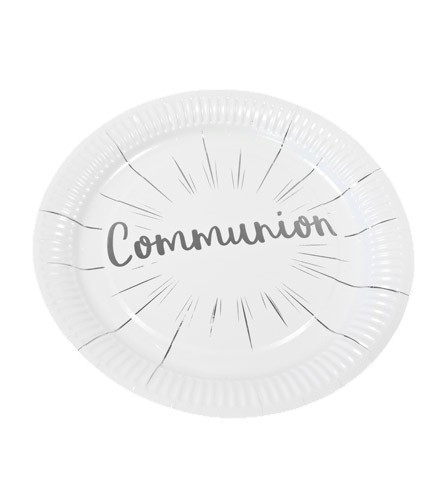 6 assiettes jetable carton Communion or/argent 23 cm