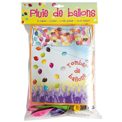 Kit pluie de 50 ballons colorés avec poche d'ouverture et pompe