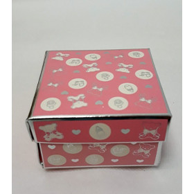 50 boîtes à dragées baptême carrées ourson carton rose
