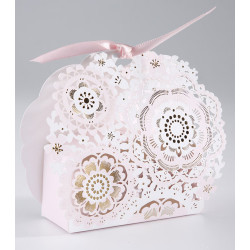 20 boîtes à dragées fleuries carton ajouré rose/blanc