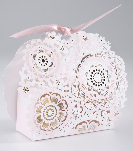 20 boîtes à dragées fleuries carton ajouré rose/blanc
