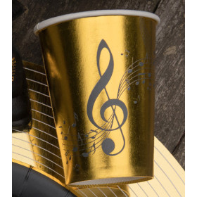 10 gobelets jetables carton musique dorés