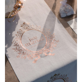 Chemin de table mariage Just Married coton rose gold