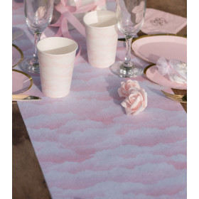 Chemin de table baptême nuage tissu rose/bleu