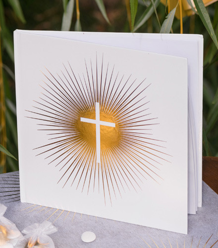Livre d'or Communion croix dorée papier