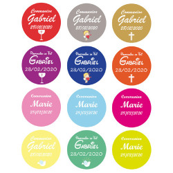 30 étiquettes personnalisées autocollantes Communion colorées