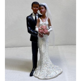 Figurine gâteau mariage couple mariés noirs
