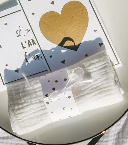 10 ronds de serviette mariage coeur or papier