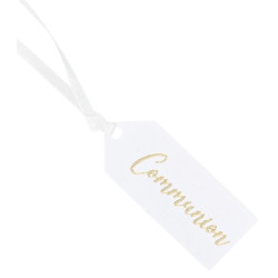 10 étiquettes à dragées Communion doré carton
