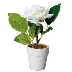 Rose blanche artificielle en pot
