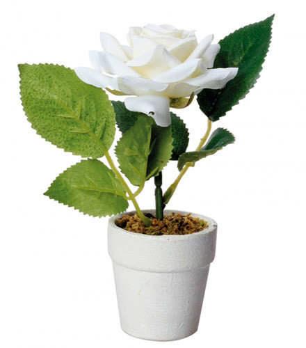 Rose blanche artificielle en pot
