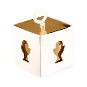 Boîte à dragées Communion calice carrée blanc et or