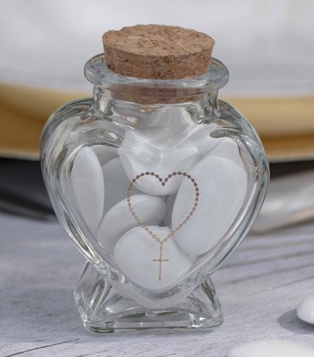 12 pots à dragées Communion coeur verre
