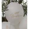 6 ballons gonflables baptême blanc et or