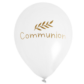 6 ballons gonflables Communion blanc et or