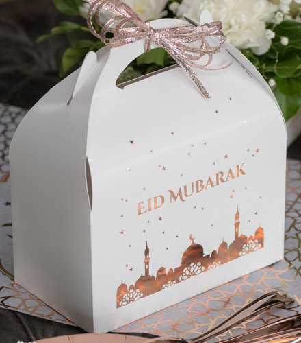 4 boîtes à gâteaux Eid Mubarak carton rose gold