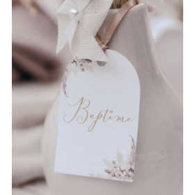 10 étiquettes à dragées baptême fleur de coton carton