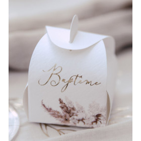 10 boîtes à dragées baptême fleur de coton carton