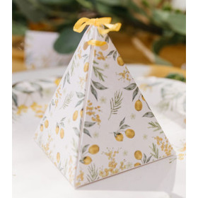 10 boîtes à dragées pyramide mimosa citron carton