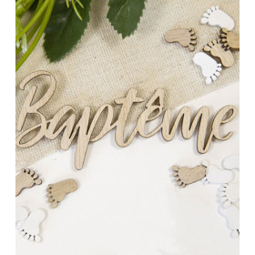4 confettis de table baptême lettres bois naturel