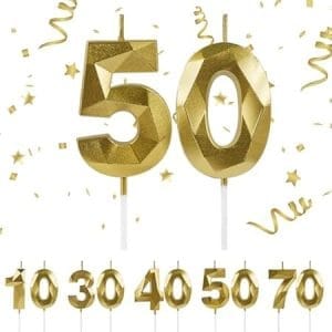 Bougie anniversaire chiffre 3D diamant, décoration élégante pour gâteaux d'anniversaire et cérémonies (or)