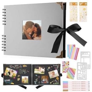 Album photo noir 80 pages pour scrapbooking, 6 stylos métalliques inclus, livre d'or pour anniversaires et mariages