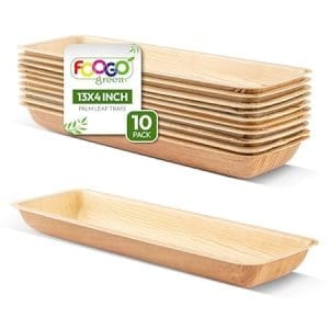 Lot de 10 grands plateaux de service jetables en feuille de palmier 33 x 10 cm pour vos fêtes et réceptions