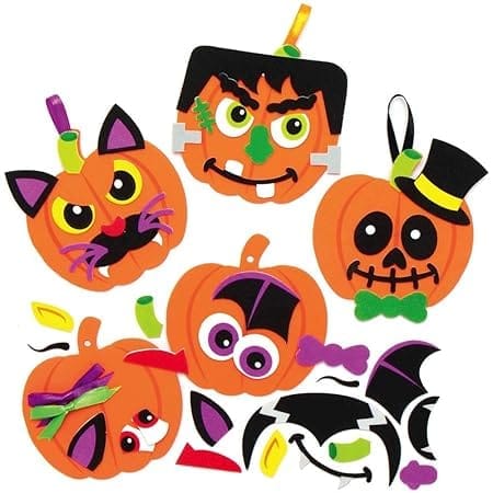 Kit de décoration pour citrouilles d'Halloween - lot de 8 citrouilles en mousse avec autocollants amusants pour enfants