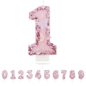 Bougie d'anniversaire 3D rose en forme de chiffre 1 avec papillon pour décoration de gâteau festive