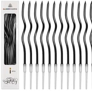 Lot de 12 bougies longues noires en spirale pour gâteau d'anniversaire, idéal pour adultes et enfants