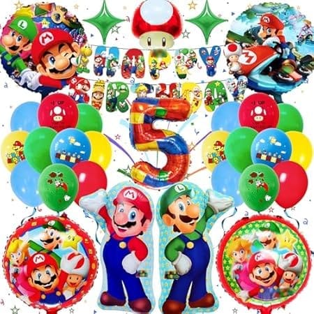 Décoration d'anniversaire garçon 5 ans, 32 pièces avec ballons 3D et bannières thème fête anniversaire