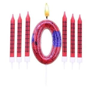 Ensemble de bougies d'anniversaire Spiderman avec bougie numéro 0 et 6 bougies longues pour gâteau enfant